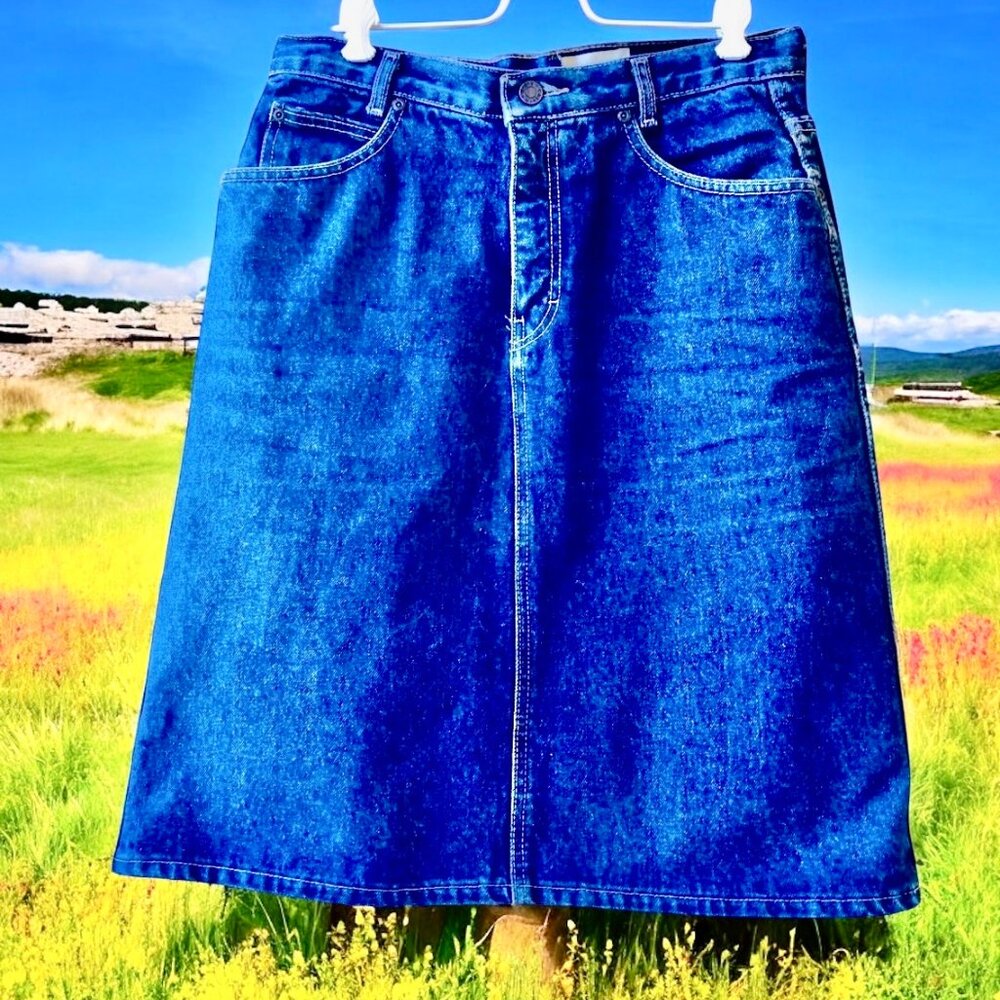 CALVIN KLEIN Vintage 80's Blue Denim Jean Skirt Made in USA